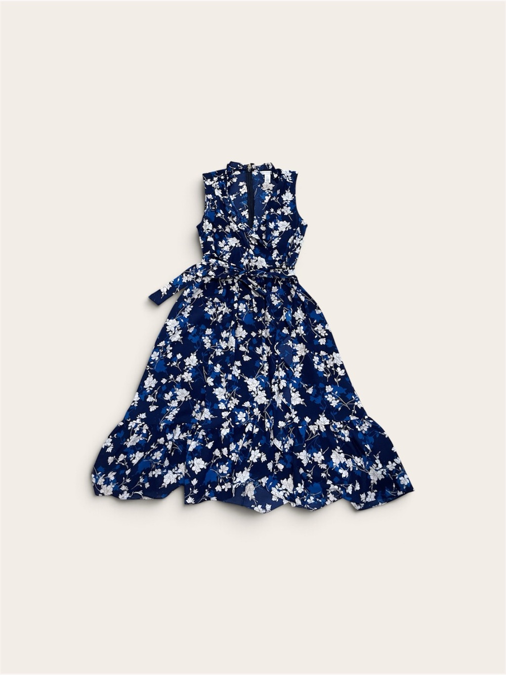 Navy Floral Tie-Waist Dress